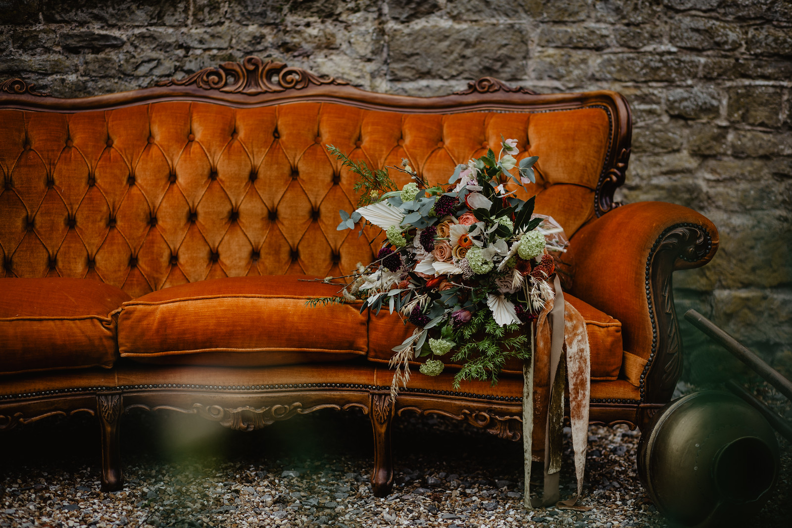 Vintage Louis Style Furniture Set In Mustard Orange